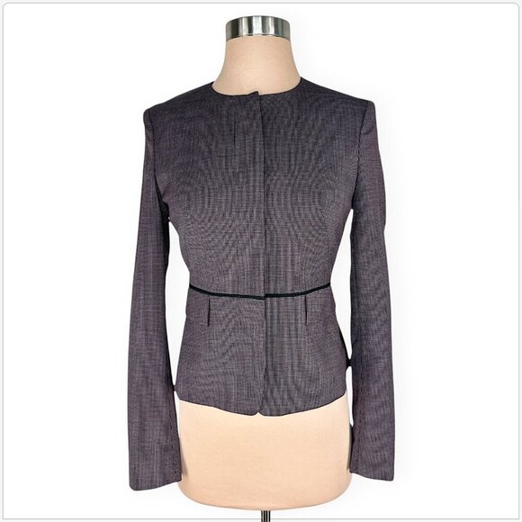 Hugo Boss Jokile Grenadine Fantasy Microcheck Collarless Blazer Jacket NWT New 0 - Picture 4 of 8